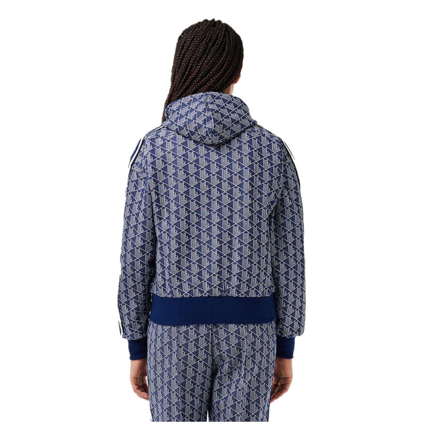 Methyl Blue - Back - Lacoste Womens-Ladies All-Over Print Ribbed Regular Full Zip Hoodie