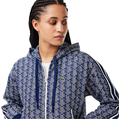 Methyl Blue - Side - Lacoste Womens-Ladies All-Over Print Ribbed Regular Full Zip Hoodie