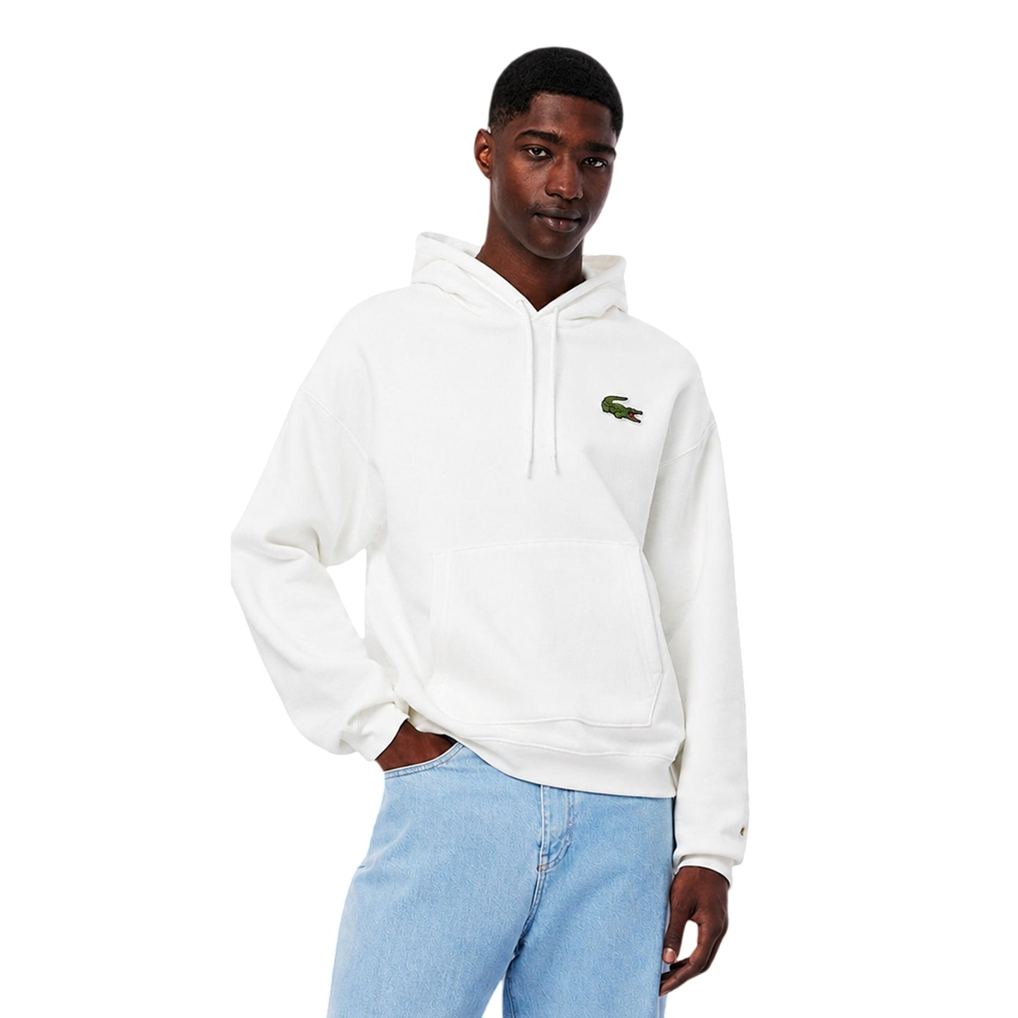 Cream - Side - Lacoste Mens Loose Fit Drawstring Hoodie