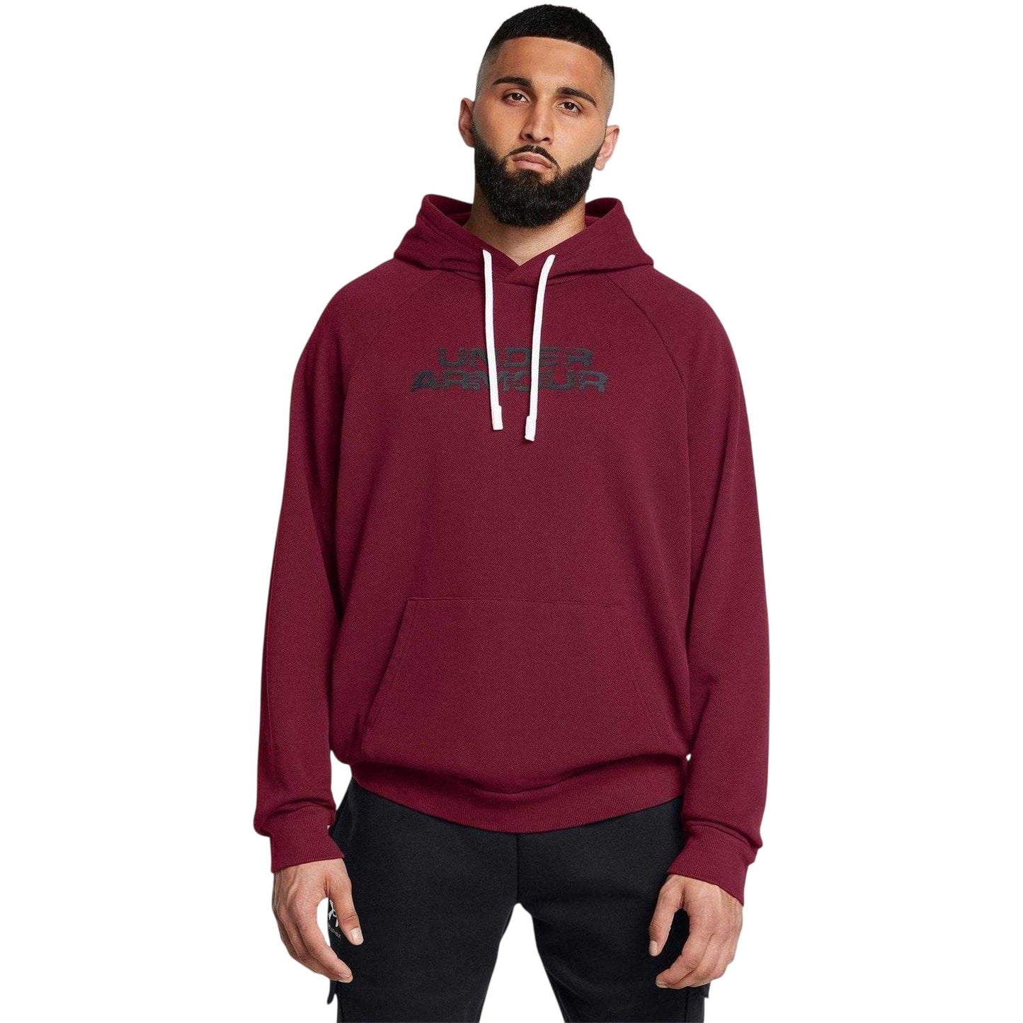 Red - Side - Under Armour Mens Rival Raglan Drawstring Hoodie