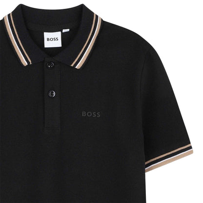 Black - Side - Boss Childrens-Kids Tonal Logo Polo Shirt