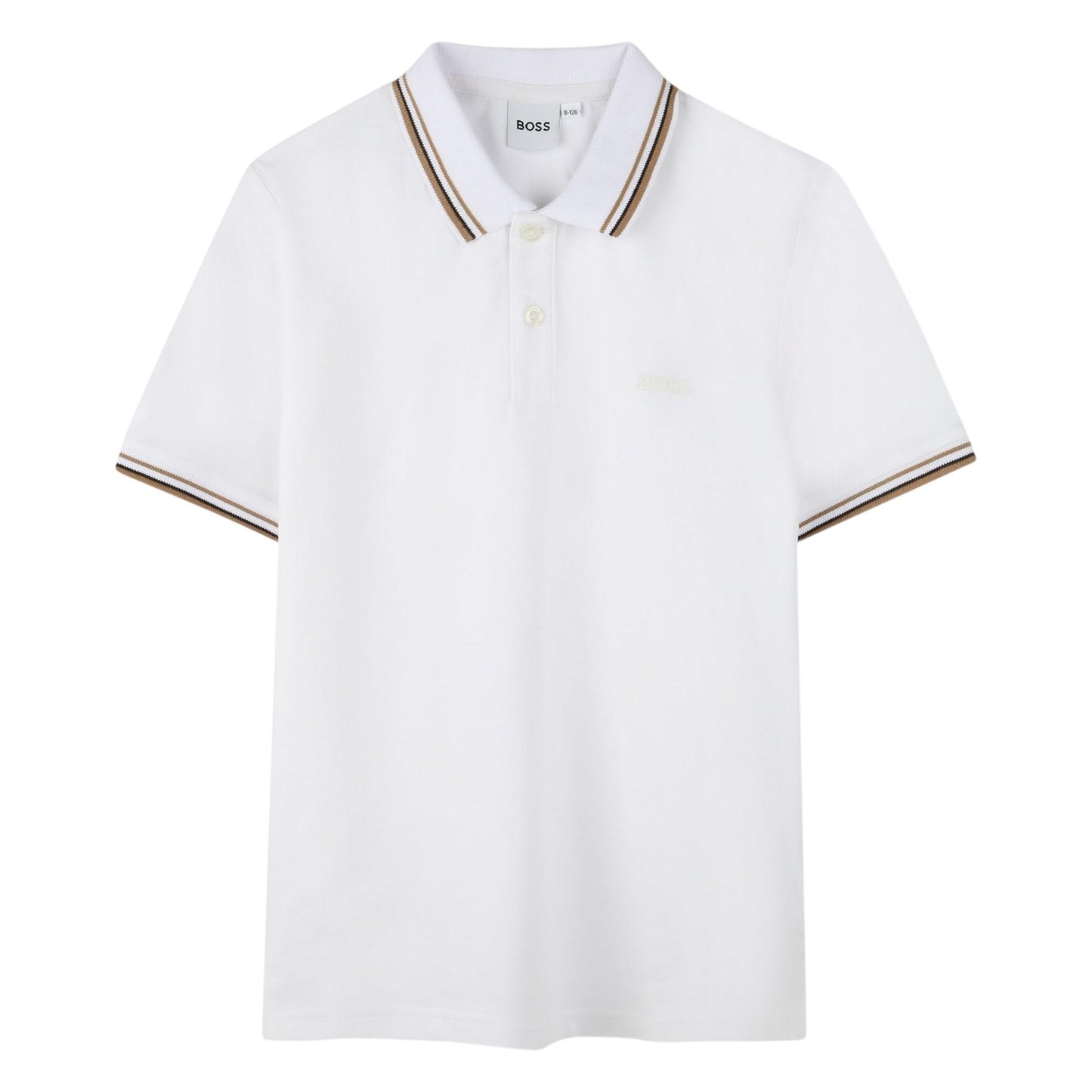 White - Front - Boss Childrens-Kids Tonal Logo Polo Shirt