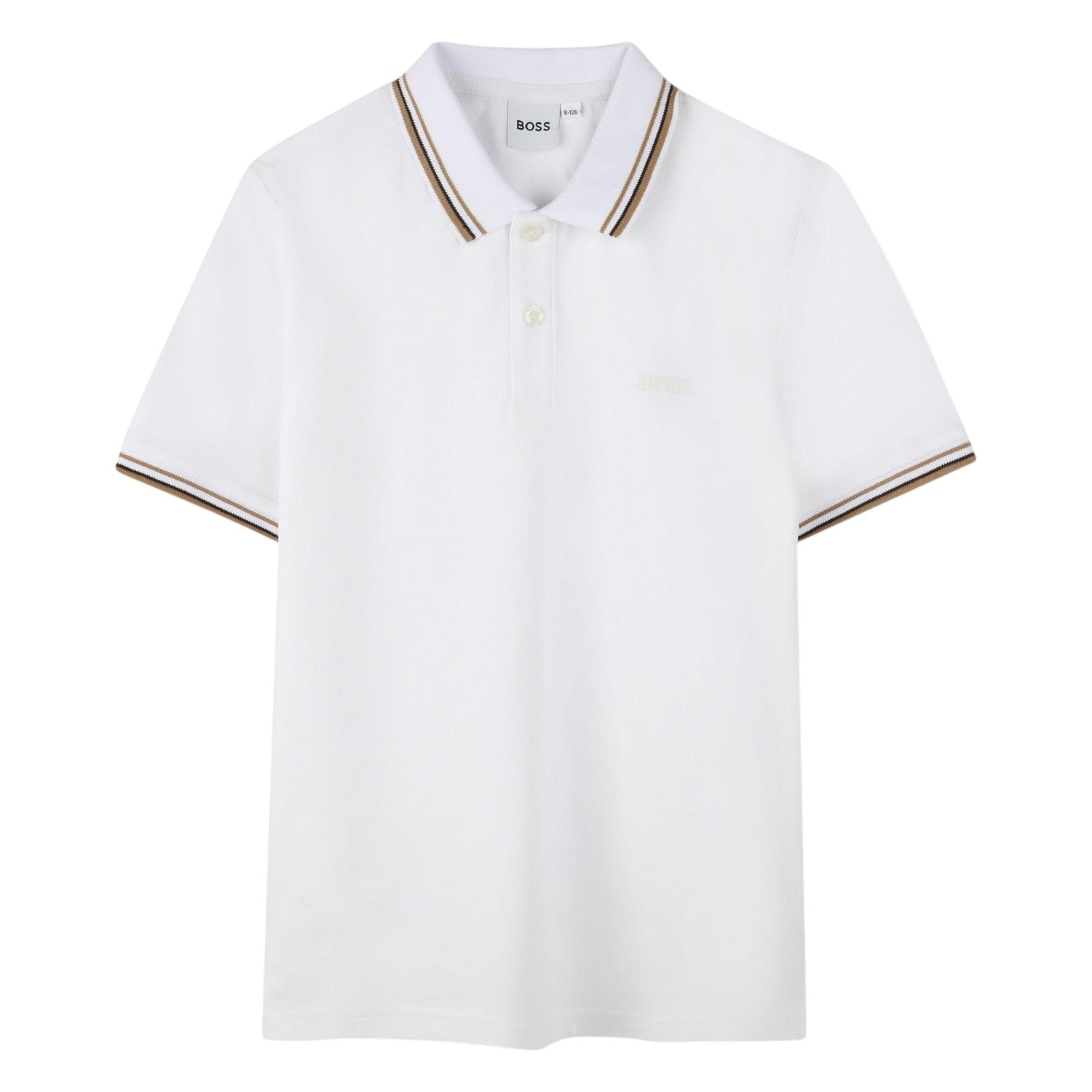White - Front - Boss Childrens-Kids Tonal Logo Polo Shirt
