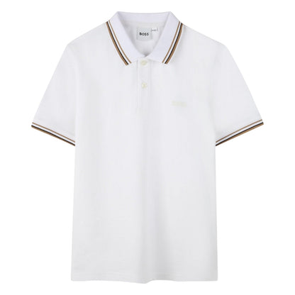 White - Front - Boss Childrens-Kids Tonal Logo Polo Shirt