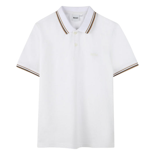 White - Front - Boss Childrens-Kids Tonal Logo Polo Shirt