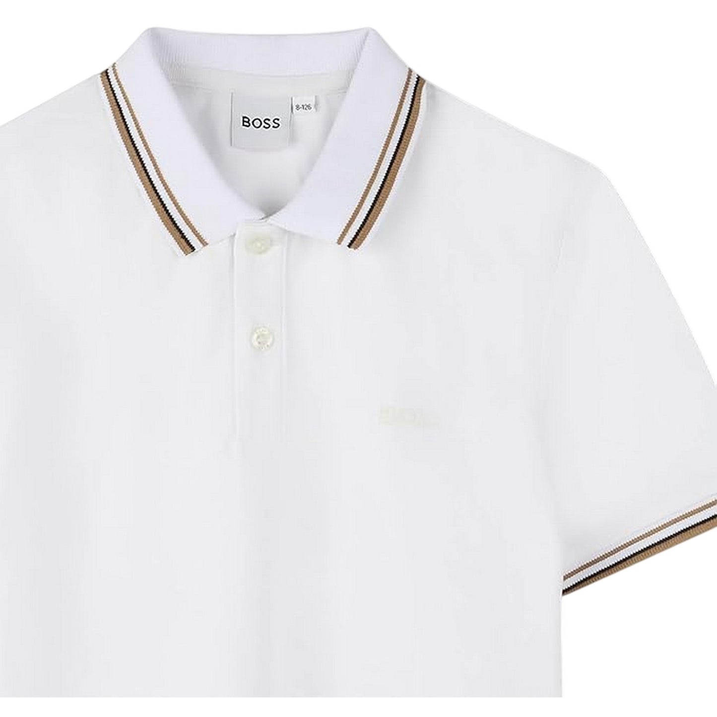 White - Side - Boss Childrens-Kids Tonal Logo Polo Shirt