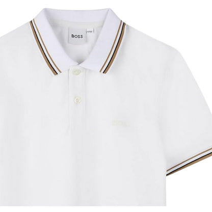 White - Side - Boss Childrens-Kids Tonal Logo Polo Shirt