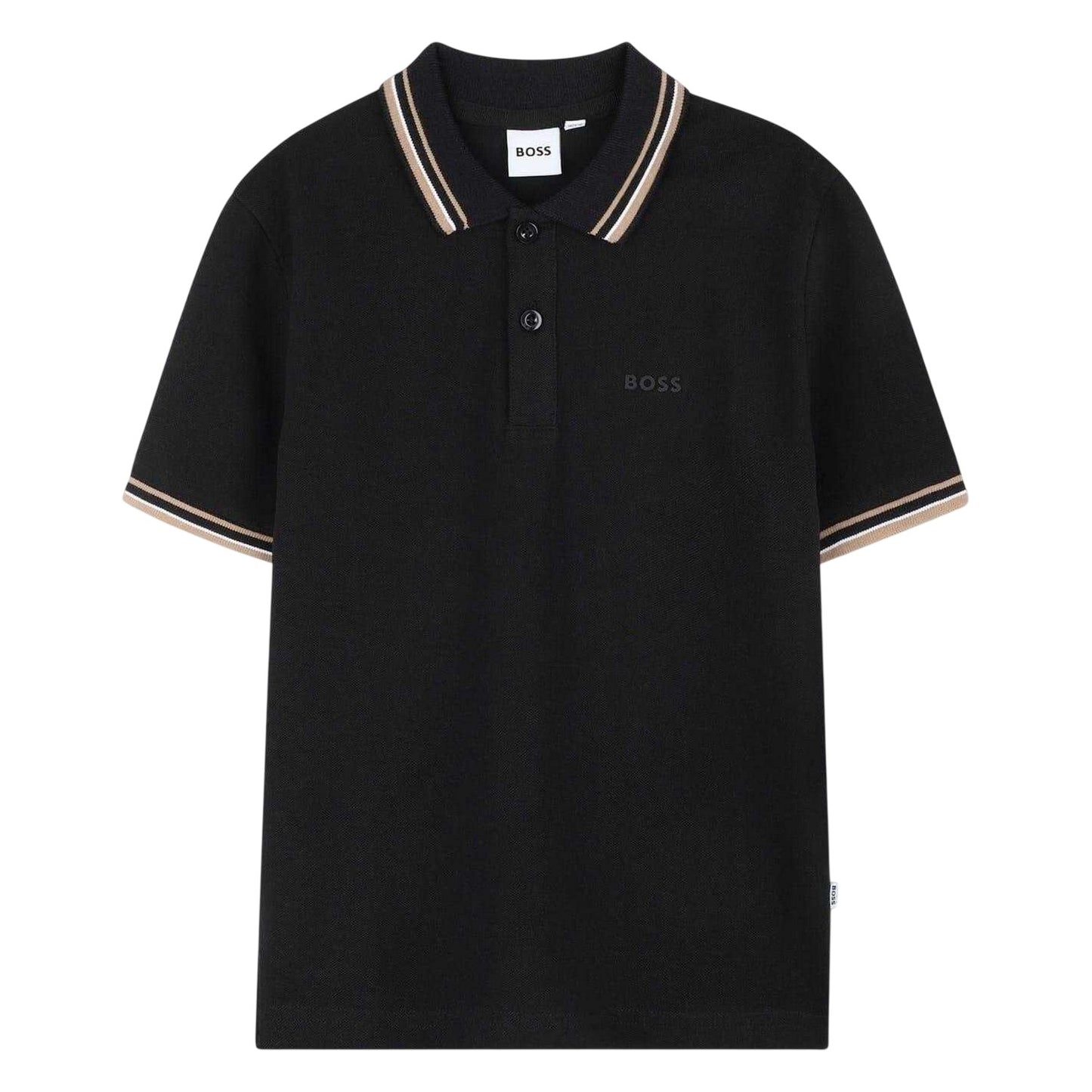 Black - Front - Boss Childrens-Kids Tonal Logo Polo Shirt
