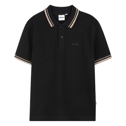 Black - Front - Boss Childrens-Kids Tonal Logo Polo Shirt