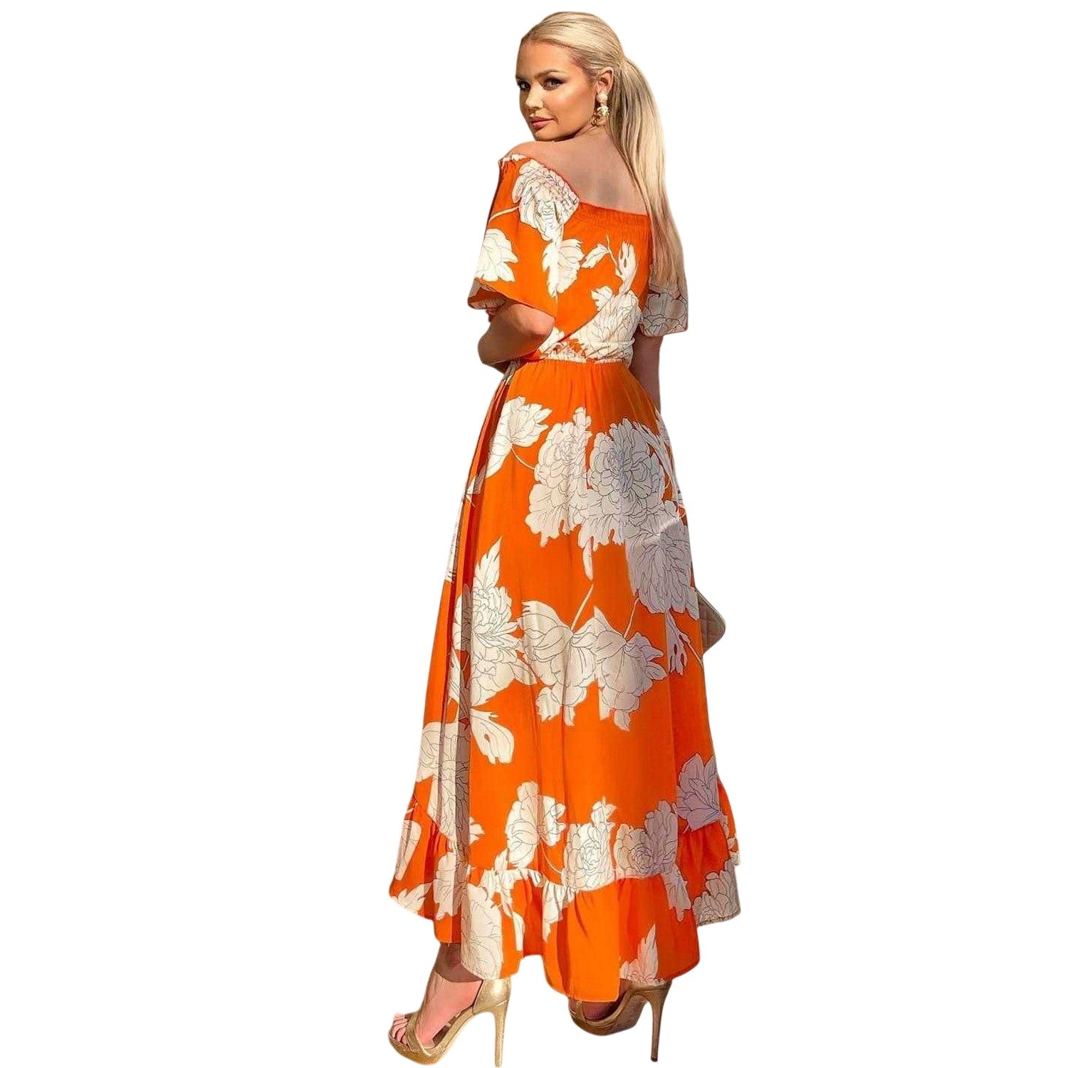 Blood Orange - Back - AX Paris Womens-Ladies Polyester Bardot Midi Dress