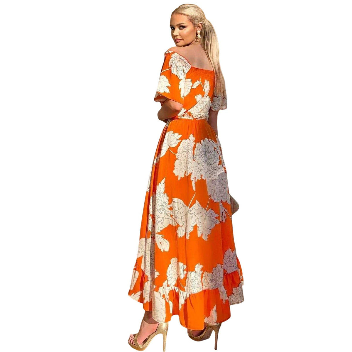 Blood Orange - Back - AX Paris Womens-Ladies Polyester Bardot Midi Dress