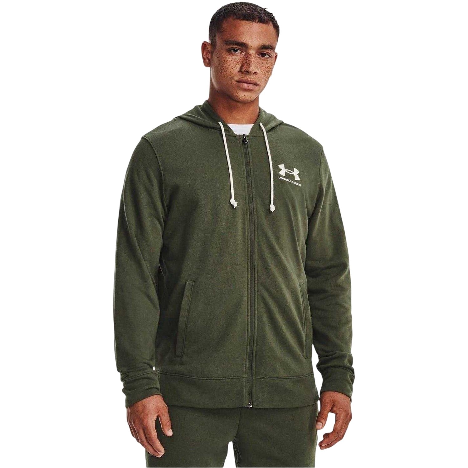 Green - Side - Under Armour Mens Rival Long-Sleeved Full Zip Hoodie