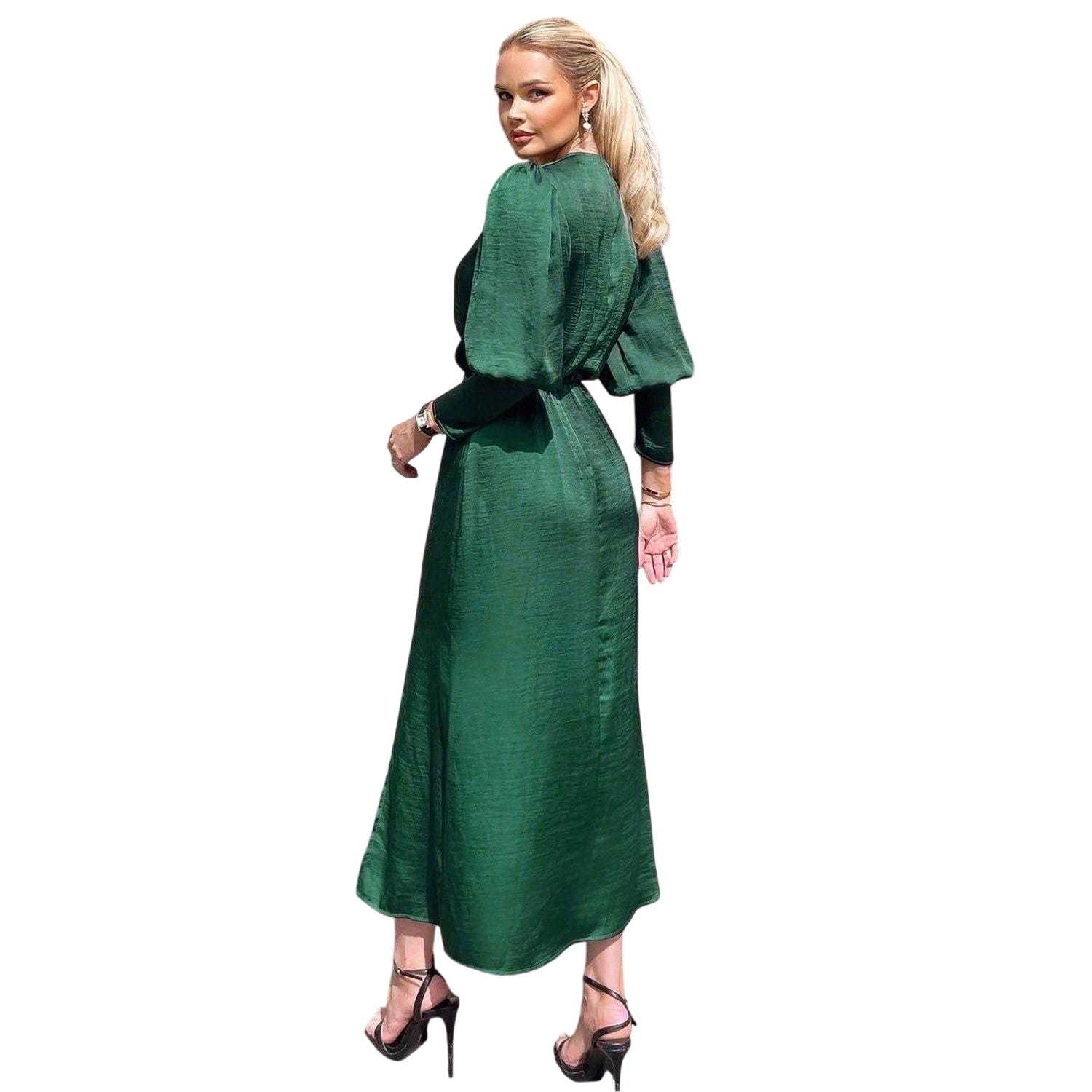 Teal - Back - AX Paris Womens-Ladies Satin Long-Sleeved Wrap Dress