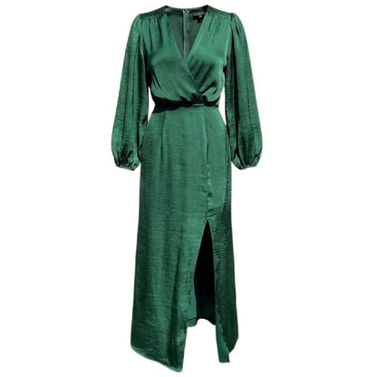Teal - Front - AX Paris Womens-Ladies Satin Long-Sleeved Wrap Dress