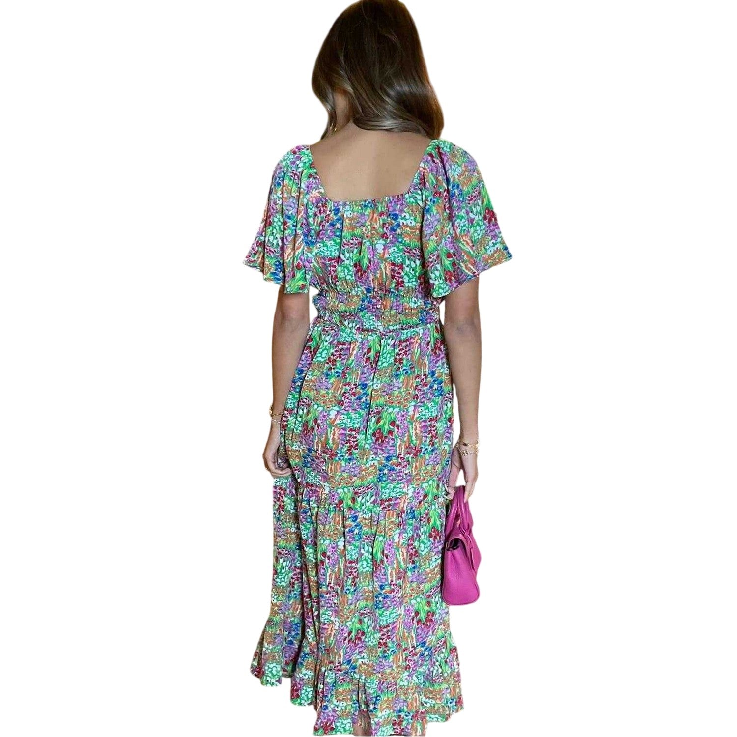Multicoloured - Back - AX Paris Womens-Ladies Garden Polyester Frill Hem Summer Midi Dress