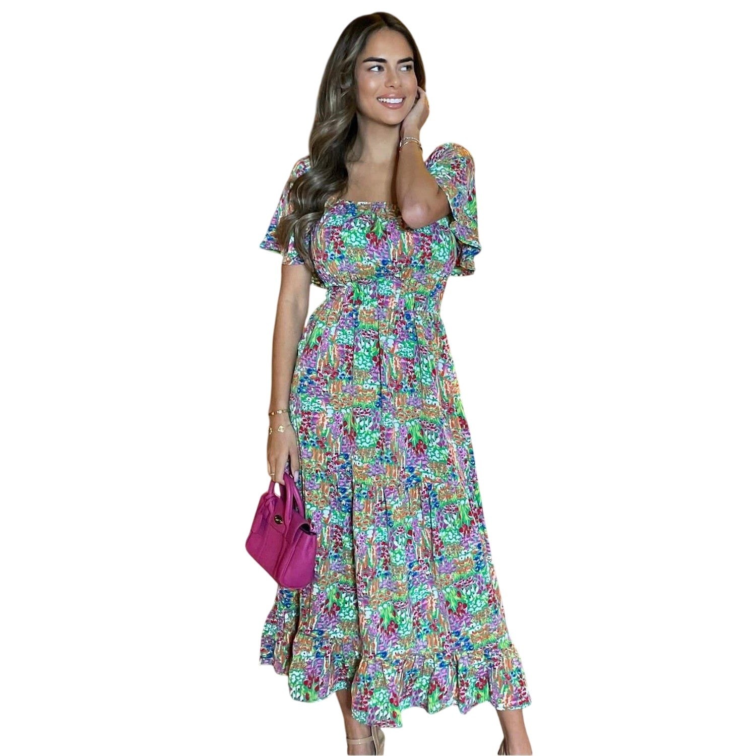 Multicoloured - Side - AX Paris Womens-Ladies Garden Polyester Frill Hem Summer Midi Dress