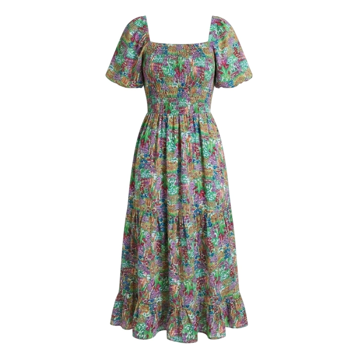 Multicoloured - Front - AX Paris Womens-Ladies Garden Polyester Frill Hem Summer Midi Dress