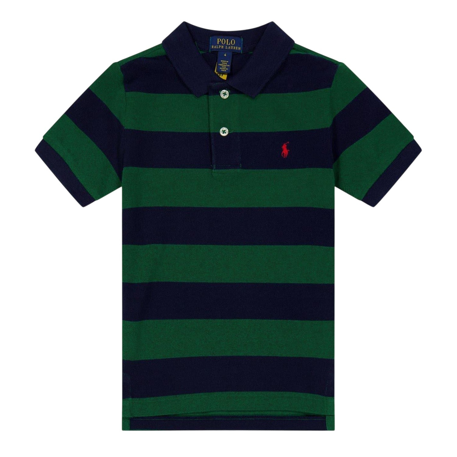 Green-Navy - Front - Ralph Lauren Childrens-Kids Striped Short-Sleeved Polo Shirt