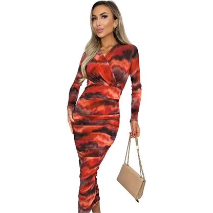 Rust - Side - AX Paris Womens-Ladies Polyester Bodycon Long-Sleeved Wrap Dress