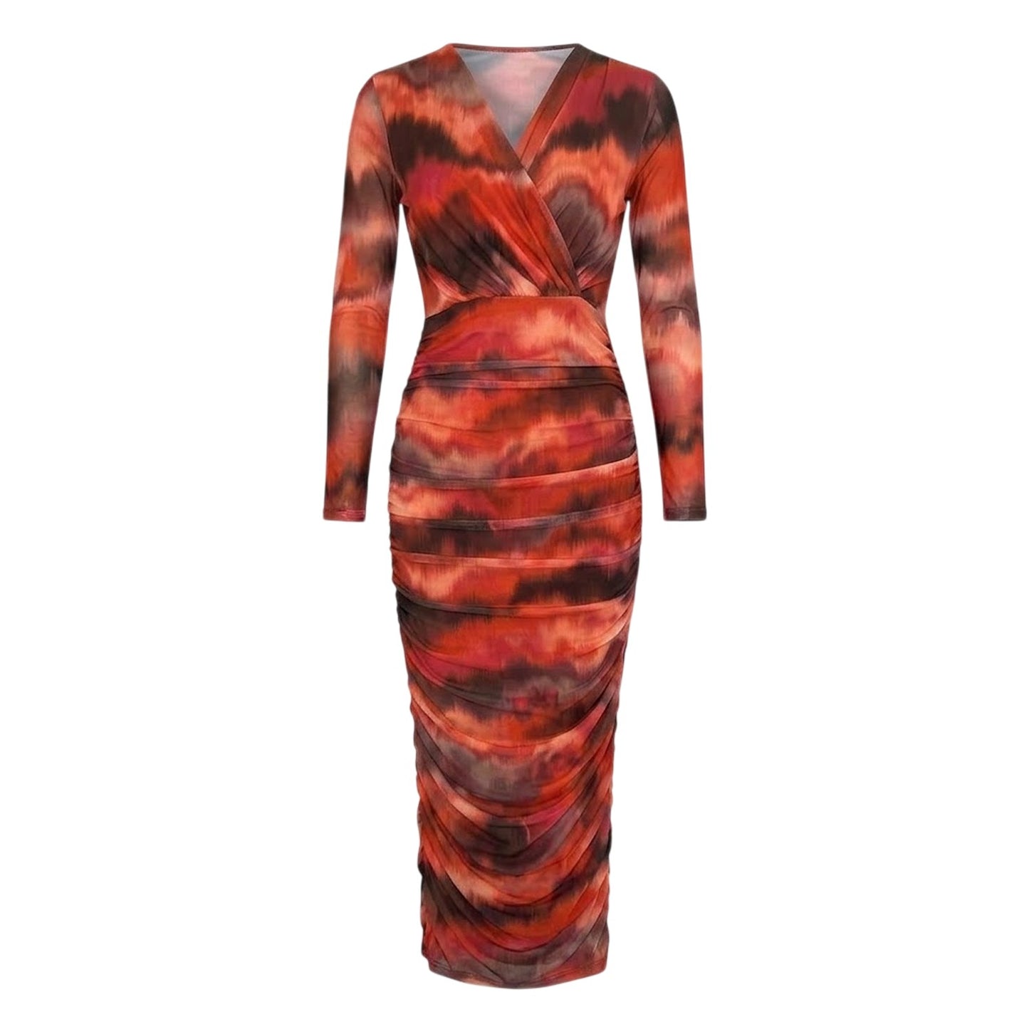 Rust - Front - AX Paris Womens-Ladies Polyester Bodycon Long-Sleeved Wrap Dress