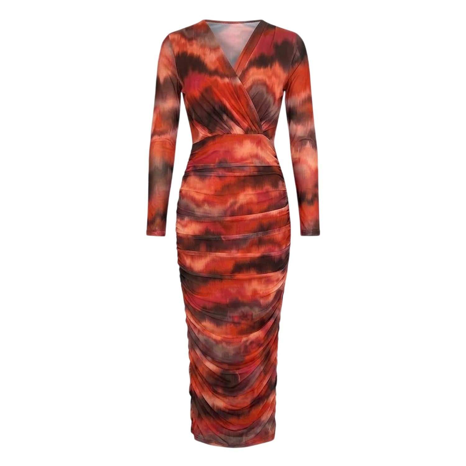 Rust - Front - AX Paris Womens-Ladies Polyester Bodycon Long-Sleeved Wrap Dress
