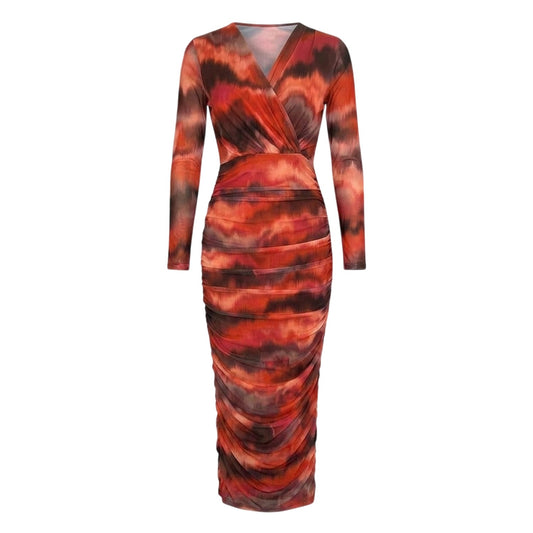 Rust - Front - AX Paris Womens-Ladies Polyester Bodycon Long-Sleeved Wrap Dress