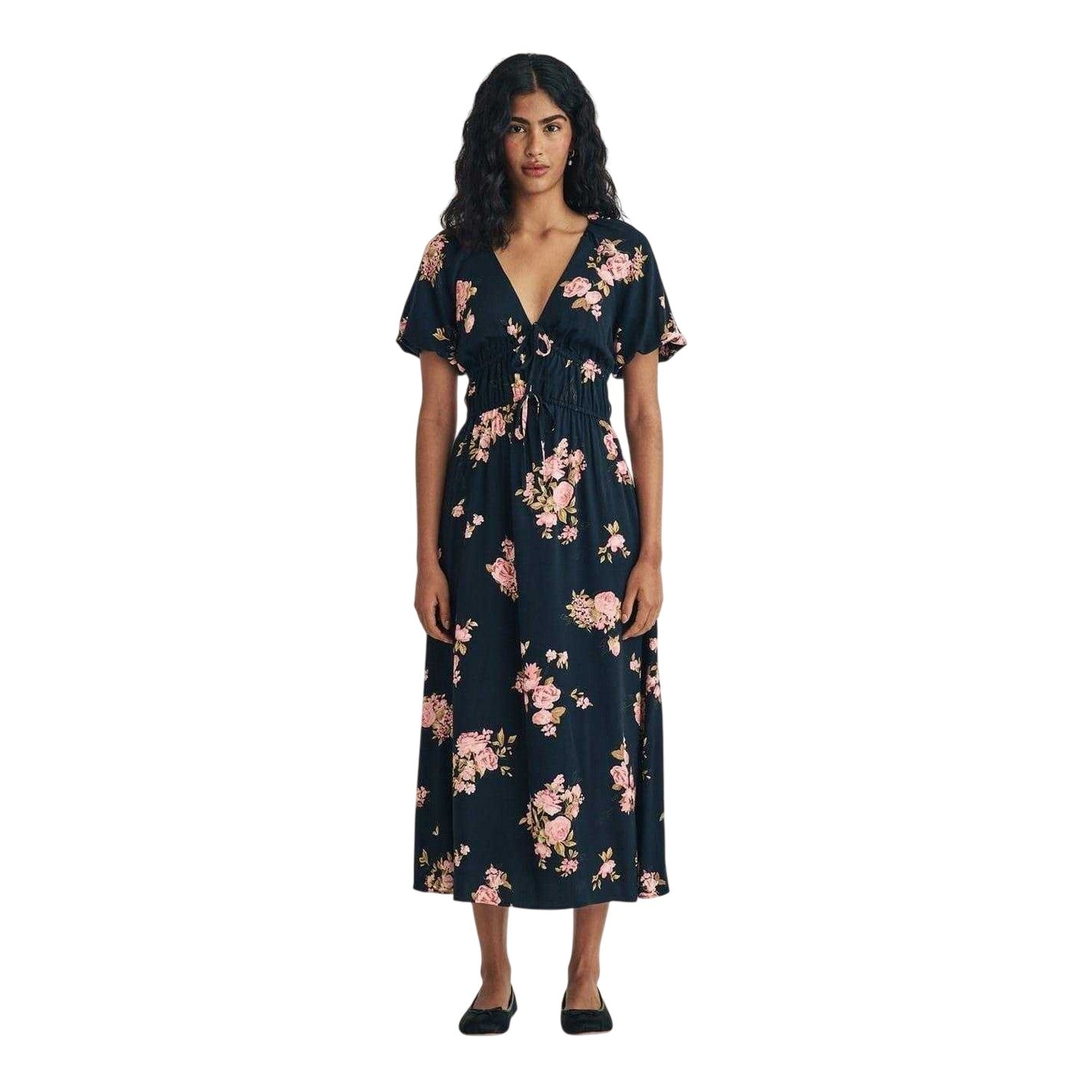 Multicoloured - Front - Nobody´s Child Womens-Ladies Cory Floral Lenzing Ecovero Puff Sleeve Midi Dress