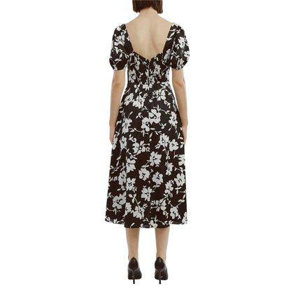 Black-White - Back - Bardot Womens-Ladies Gillian Floral Puff Sleeve Midi Dress