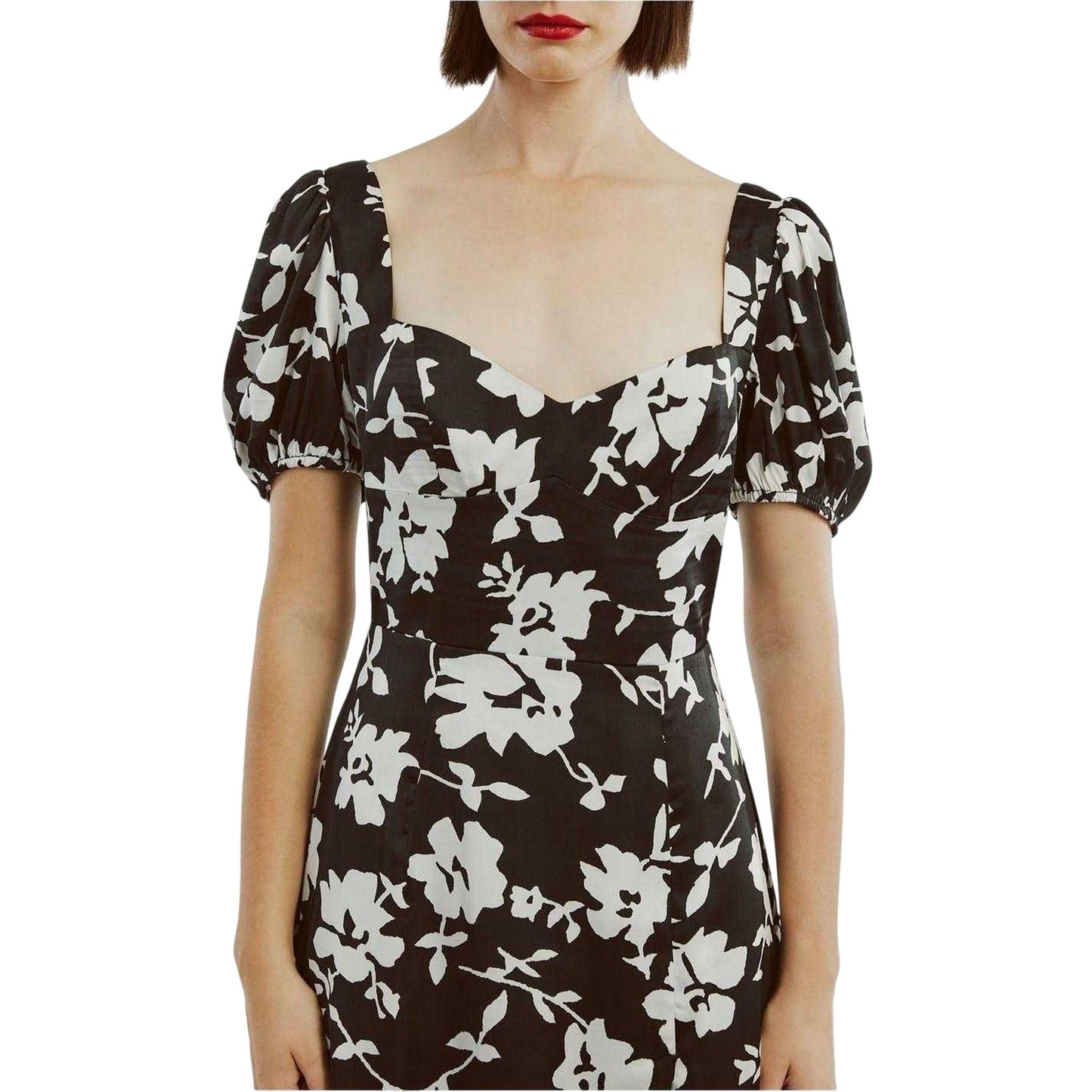 Black-White - Lifestyle - Bardot Womens-Ladies Gillian Floral Puff Sleeve Midi Dress