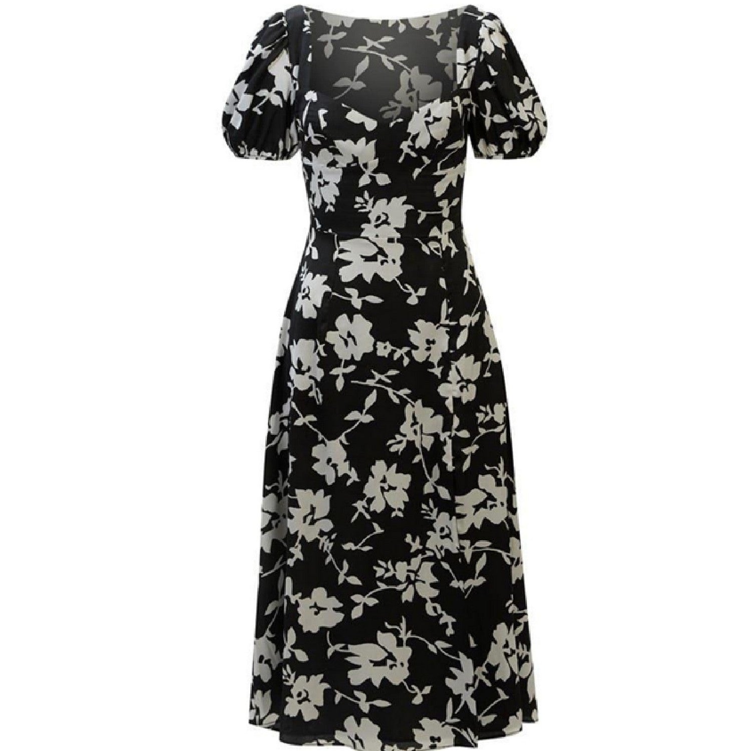 Black-White - Front - Bardot Womens-Ladies Gillian Floral Puff Sleeve Midi Dress
