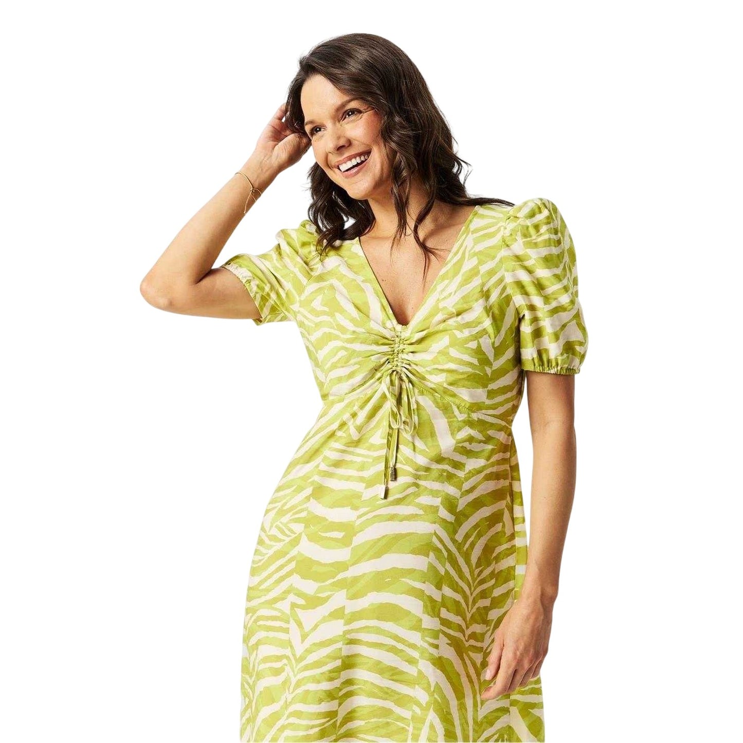 Lime - Side - Biba Womens-Ladies Zebra Print Ruched Bust Midi Dress