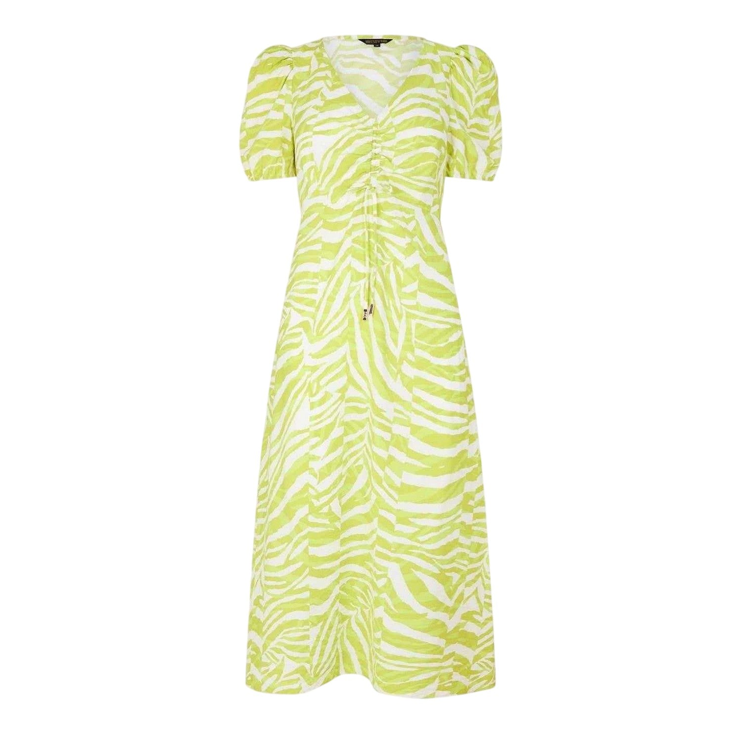 Lime - Front - Biba Womens-Ladies Zebra Print Ruched Bust Midi Dress