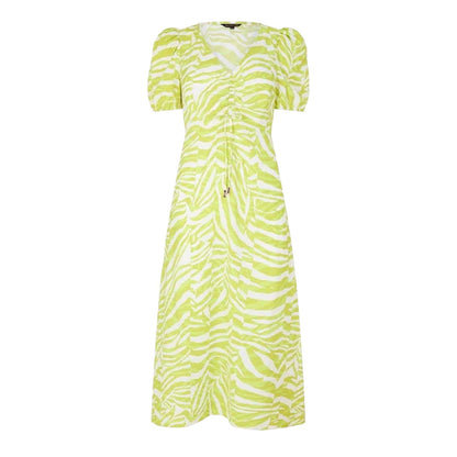 Lime - Front - Biba Womens-Ladies Zebra Print Ruched Bust Midi Dress