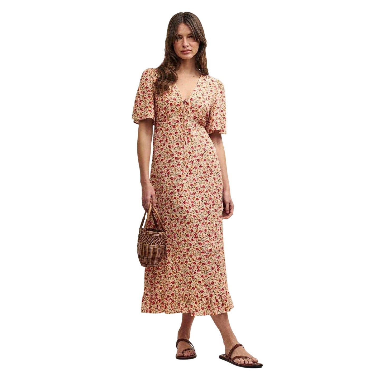 Cream - Side - Nobody´s Child Womens-Ladies Dalia Wildflower Flute Midi Dress