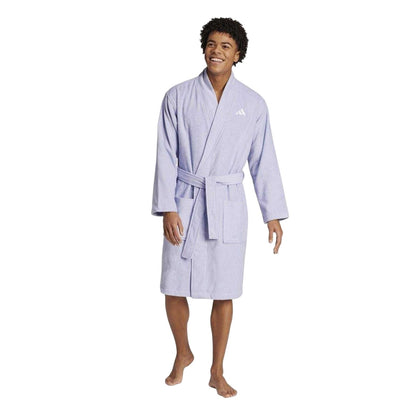 Lilac - Side - Adidas Mens Embroidered Logo Shawl Collar Long-Sleeved Robe