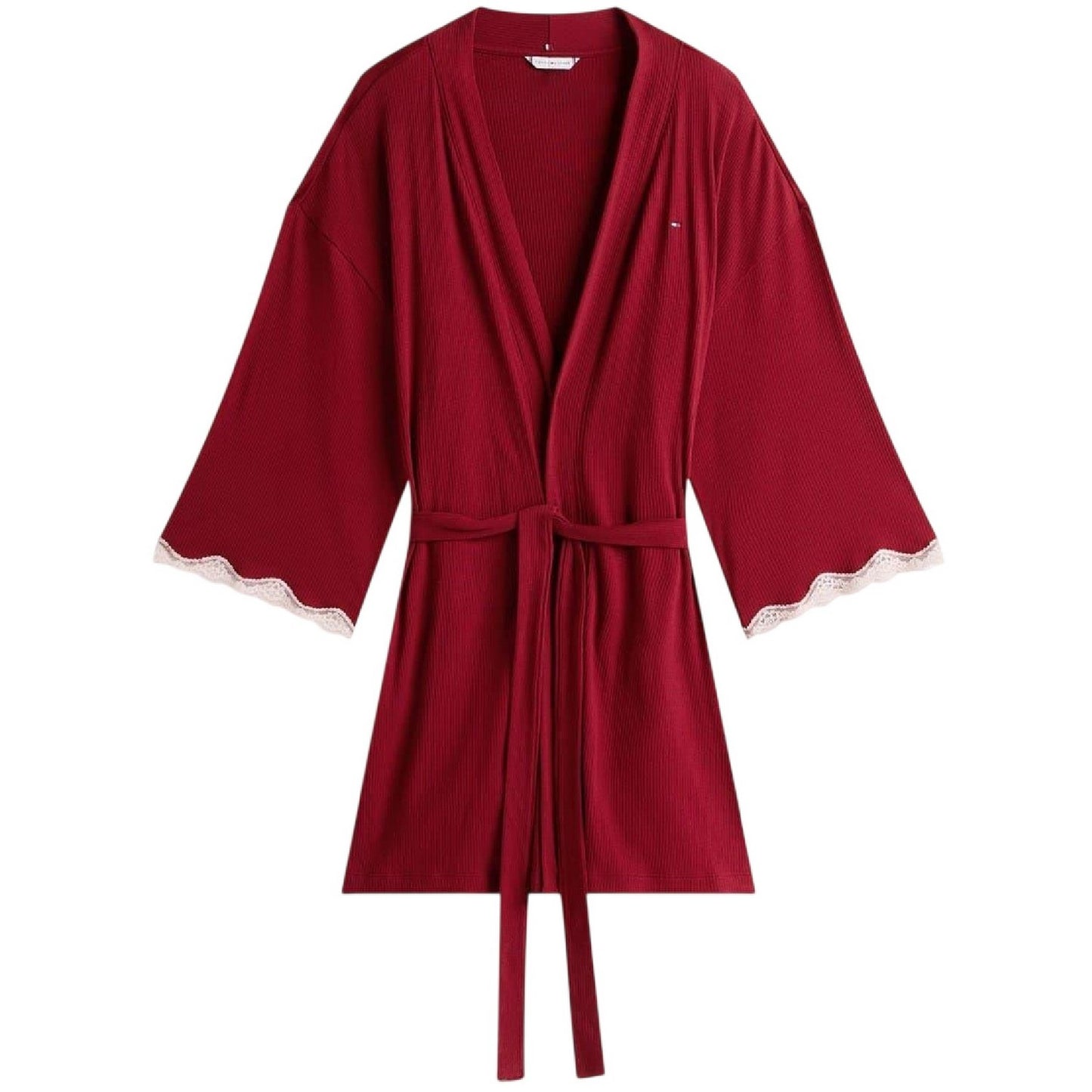 Rouge - Front - Tommy Hilfiger Womens-Ladies Ribbed Lace Trim 3-4 Sleeve Kimono