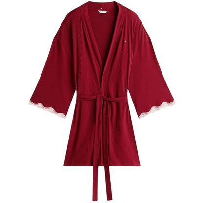 Rouge - Front - Tommy Hilfiger Womens-Ladies Ribbed Lace Trim 3-4 Sleeve Kimono