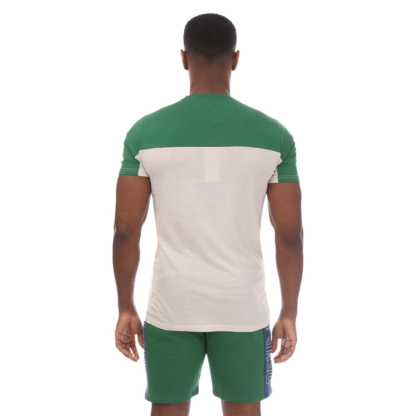 Stone-Green Print - Back - DFND London Mens Colour Block Logo T-Shirt