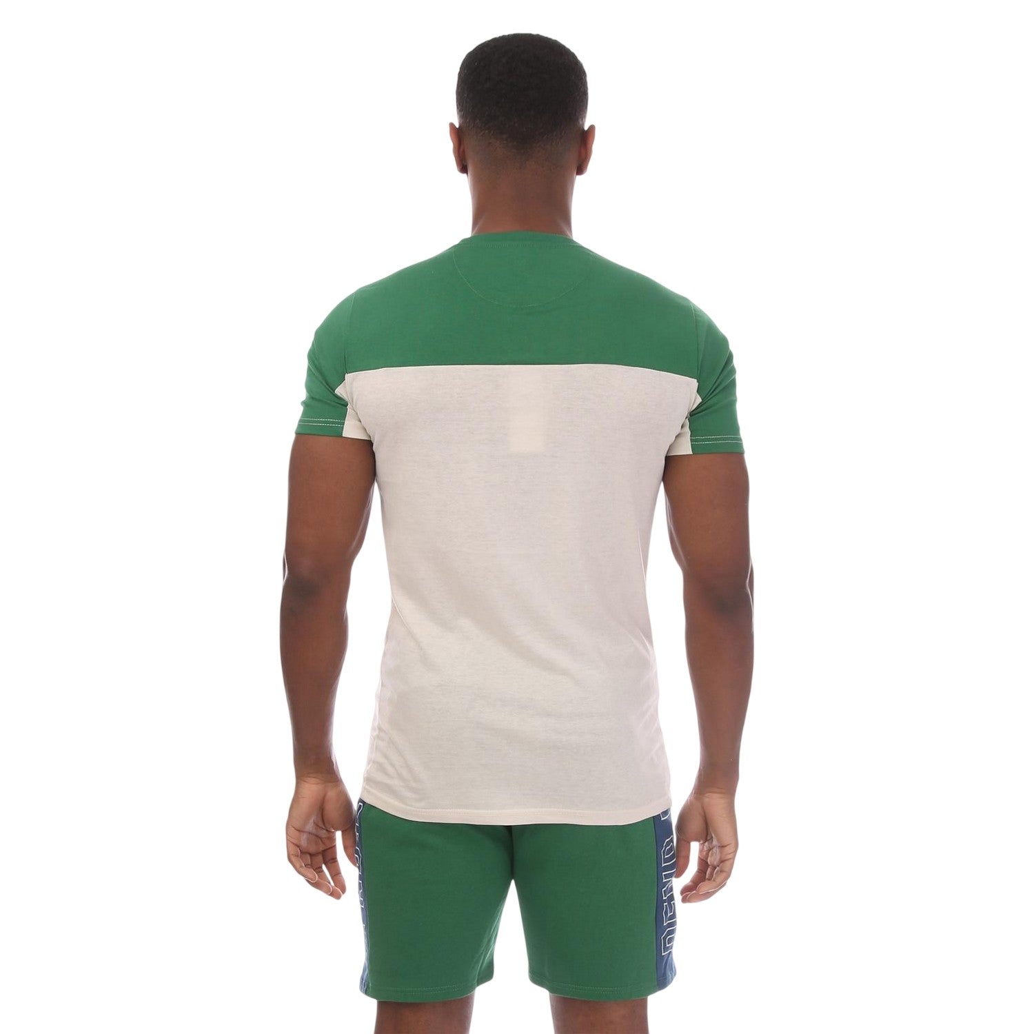 Stone-Green Print - Back - DFND London Mens Colour Block Logo T-Shirt