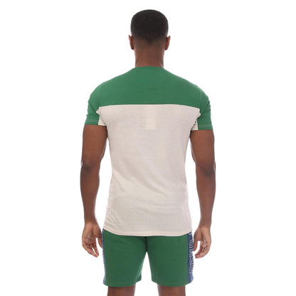 Stone-Green Print - Back - DFND London Mens Colour Block Logo T-Shirt
