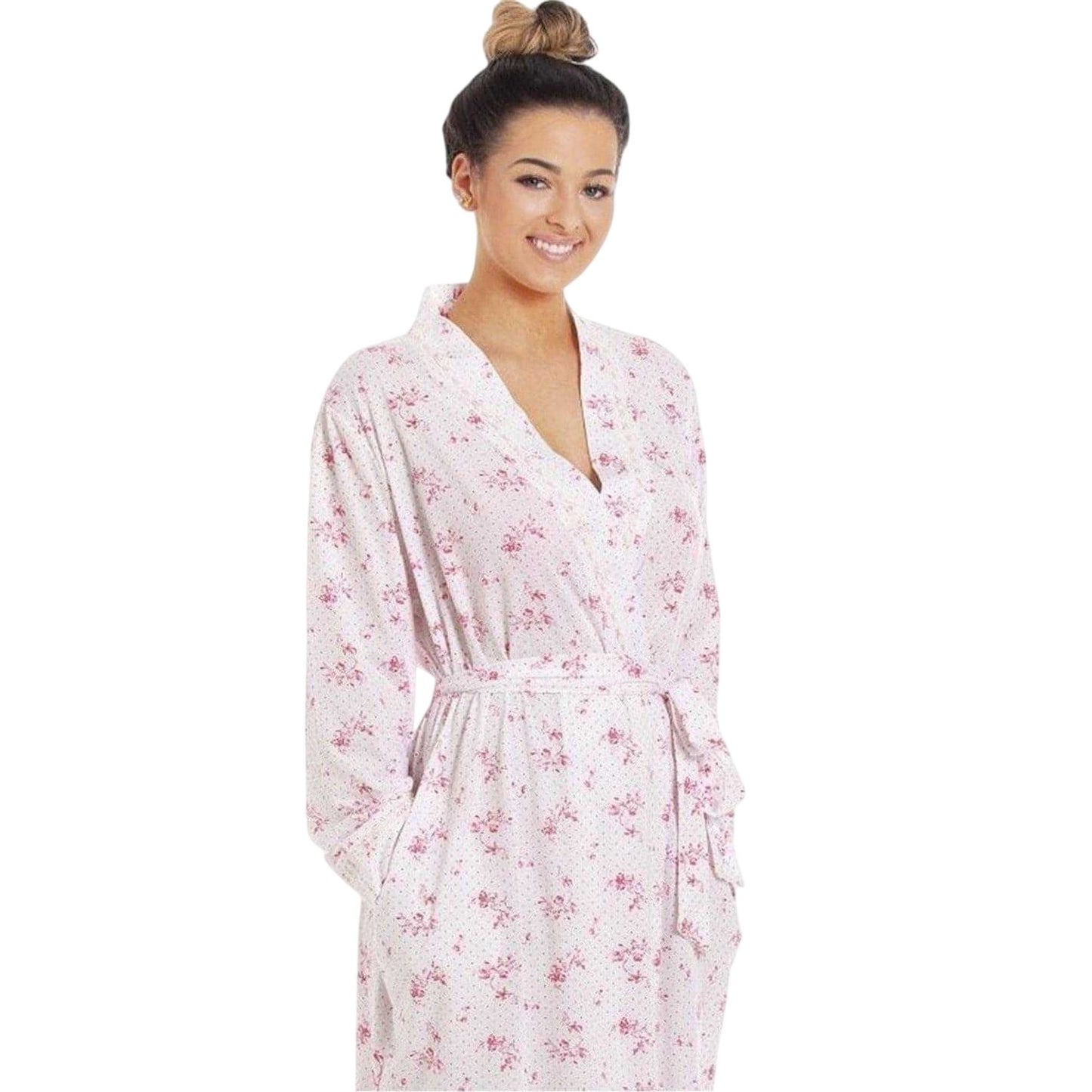Pink - Side - Camille Womens-Ladies Floral Cotton Lightweight Wrap