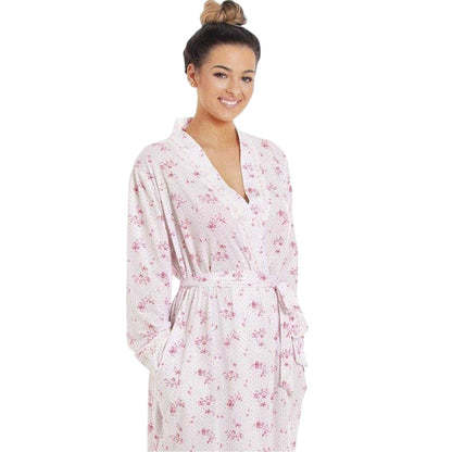 Pink - Side - Camille Womens-Ladies Floral Cotton Lightweight Wrap