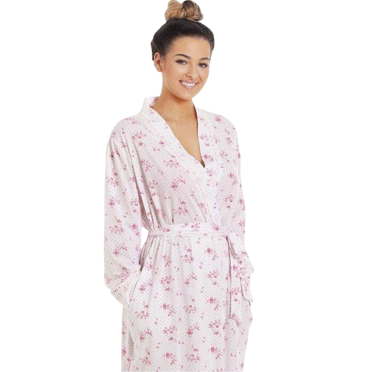 Pink - Side - Camille Womens-Ladies Floral Cotton Lightweight Wrap