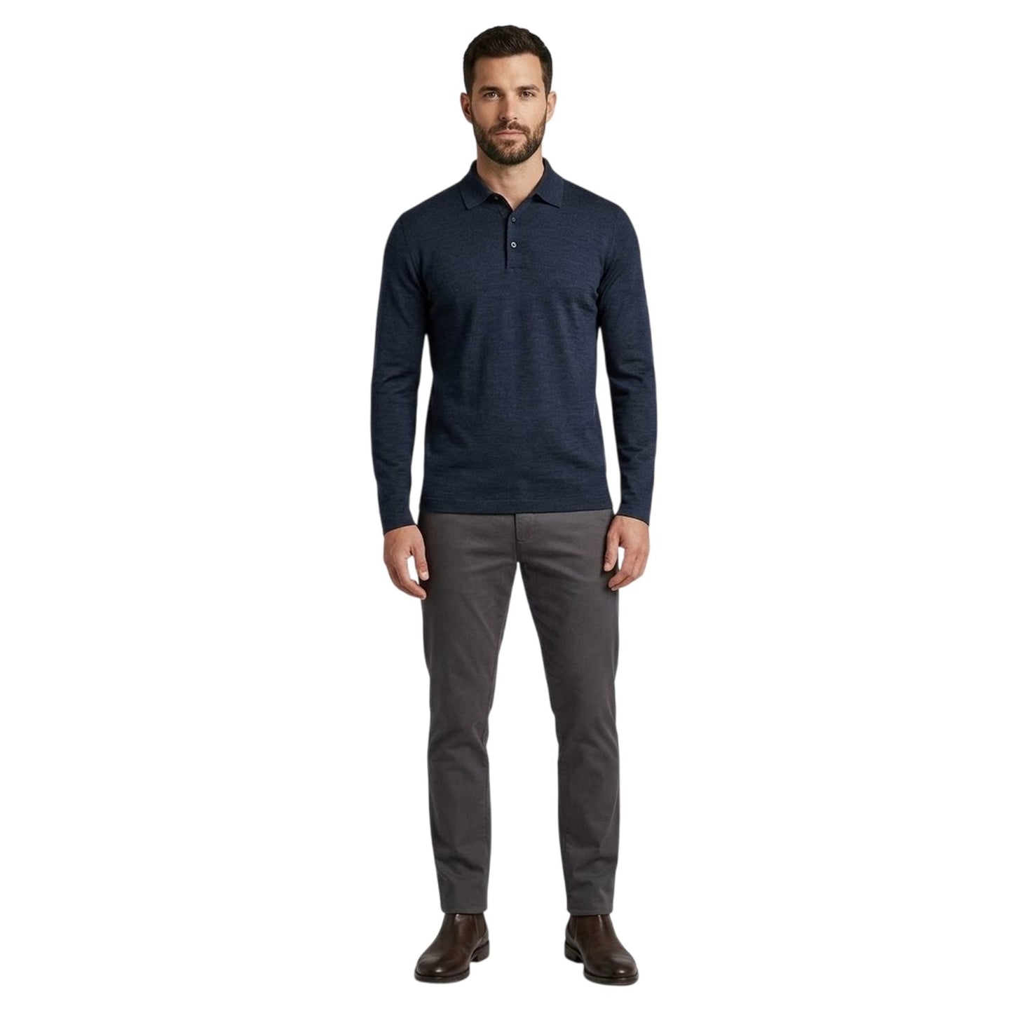 Dark Blue - Side - Boss Mens H-Pado 110 Long-Sleeved Polo Shirt