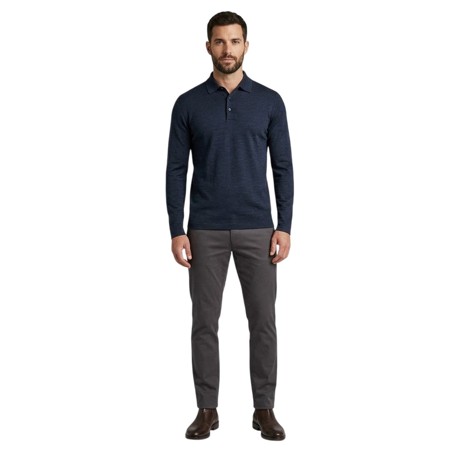 Dark Blue - Side - Boss Mens H-Pado 110 Long-Sleeved Polo Shirt