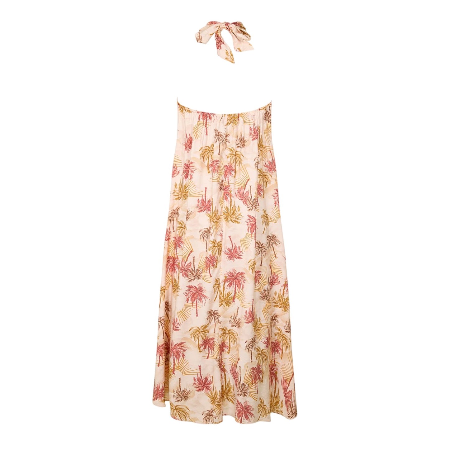 Pink-Yellow - Back - Biba Womens-Ladies Palm Print Halter Neck Maxi Dress