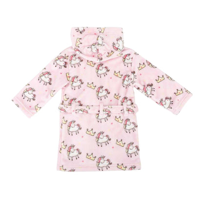 Pink-Purple - Back - Star Baby Girls Unicorn Fleece Hooded Robe