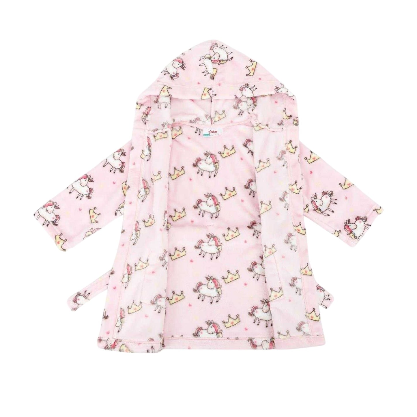 Pink-Purple - Side - Star Baby Girls Unicorn Fleece Hooded Robe