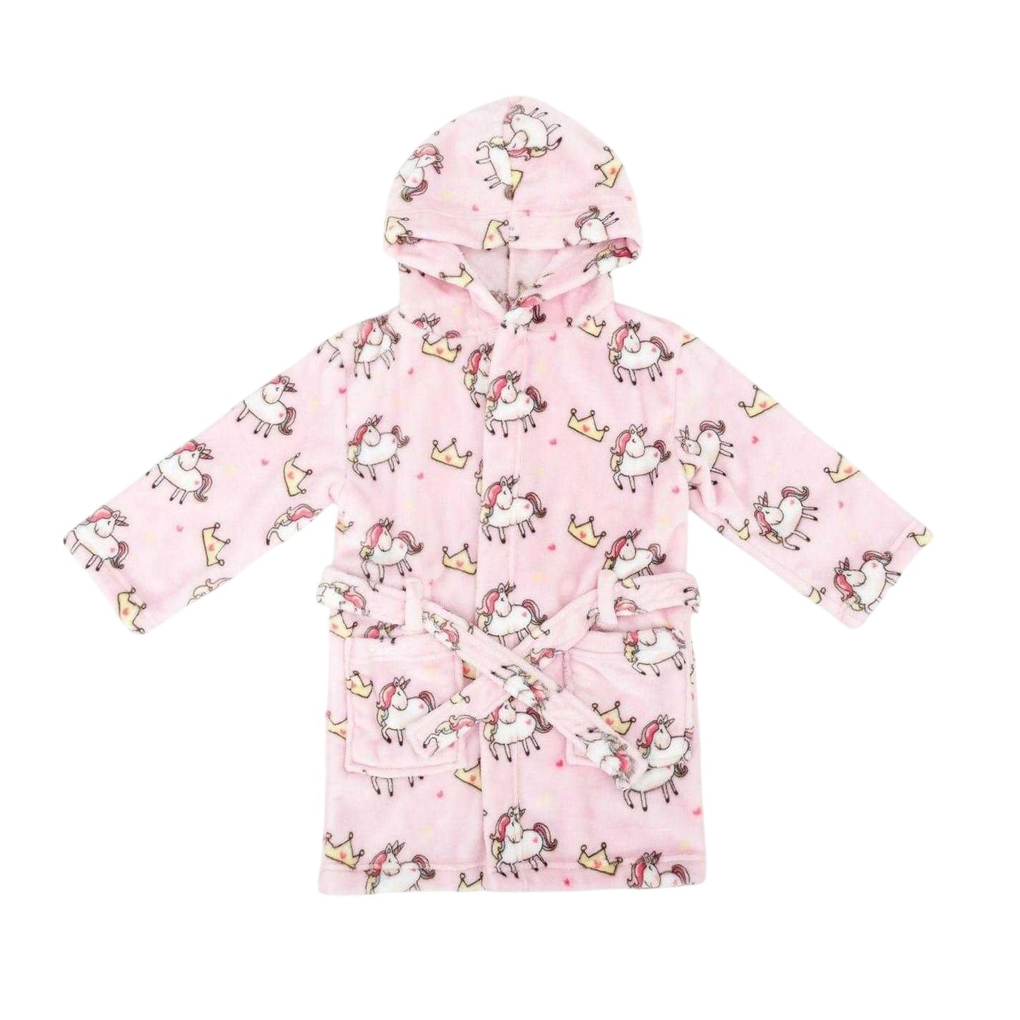 Pink-Purple - Front - Star Baby Girls Unicorn Fleece Hooded Robe