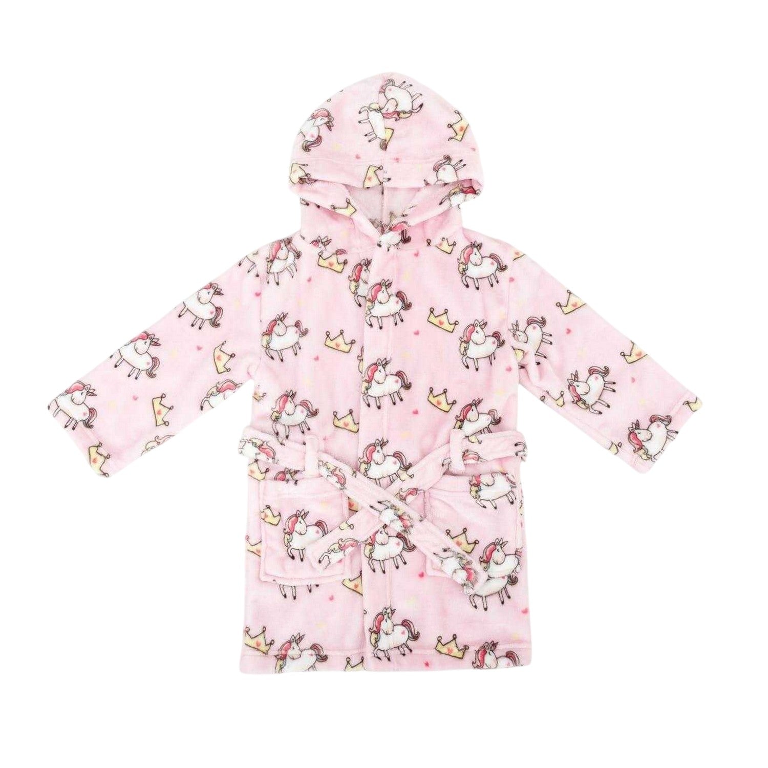 Pink-Purple - Front - Star Baby Girls Unicorn Fleece Hooded Robe